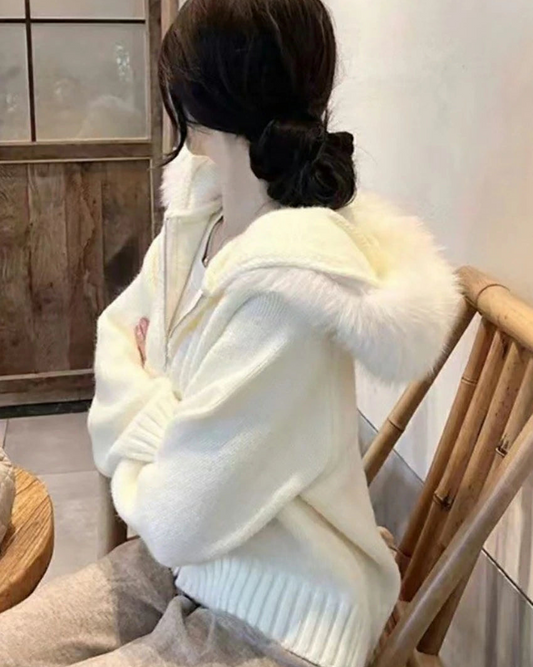 フード付き ニットトップス パーカー