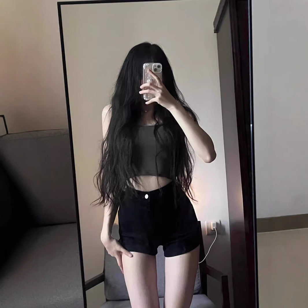 ブラックデニムショーツ