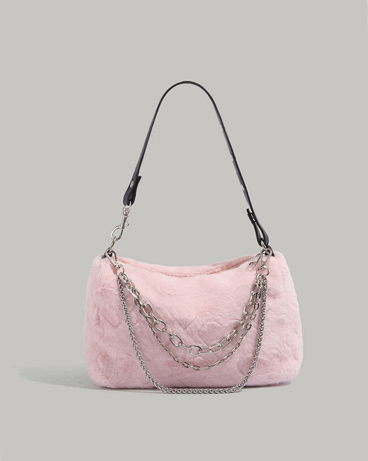 ピンクファー　ショルダーバック