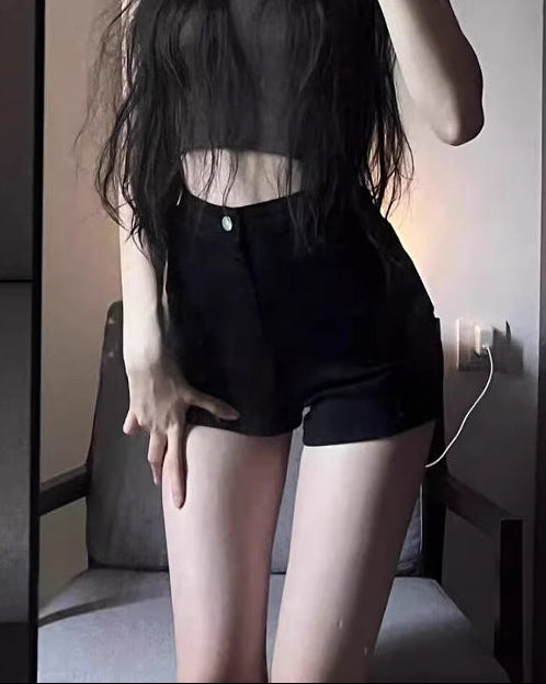 ブラックデニムショーツ