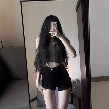 ブラックデニムショーツ